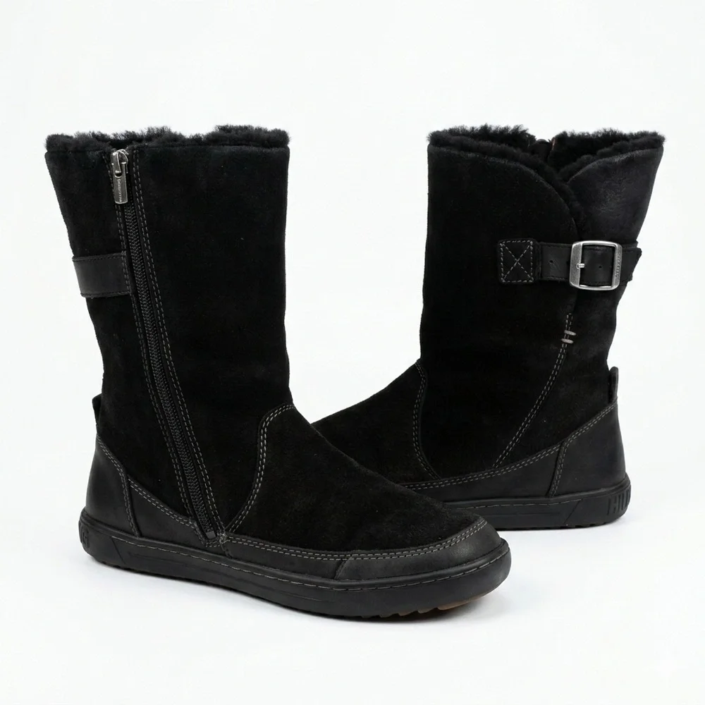 Birkenstock 36 Comfort Bakki Shearling Winter Boots Black Zip Buckle